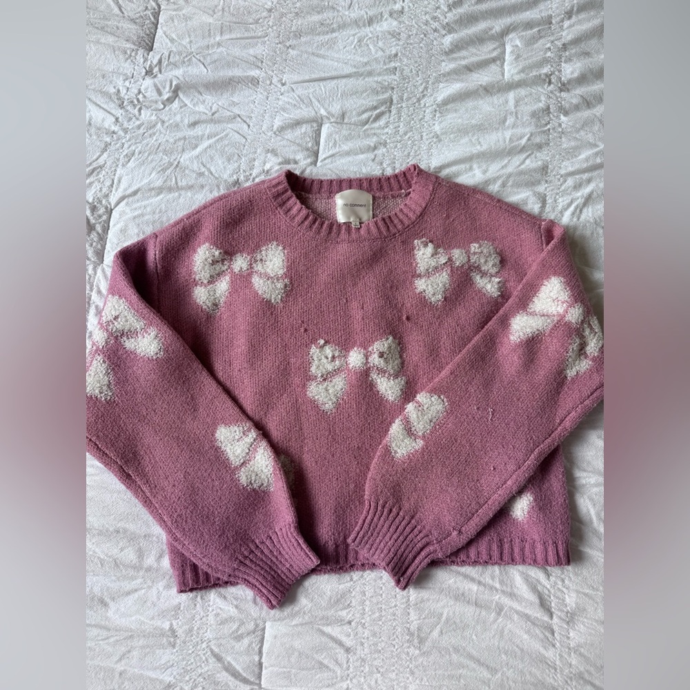 No Comment Pink Bow Knit Sweater Size Small Soft Girl Coquette
